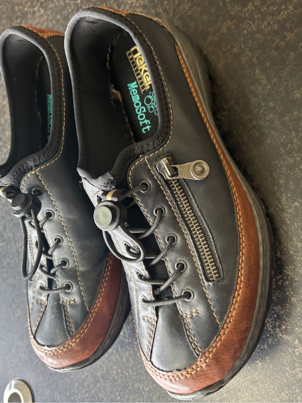 Rieker Antistress MemoSoft WomeLeather Shoes Black Brown Zip Lace EU 40 US 9-9.5 - Picture 6 of 8